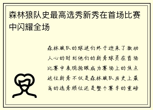 森林狼队史最高选秀新秀在首场比赛中闪耀全场