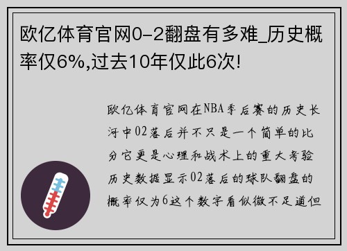欧亿体育官网0-2翻盘有多难_历史概率仅6%,过去10年仅此6次!