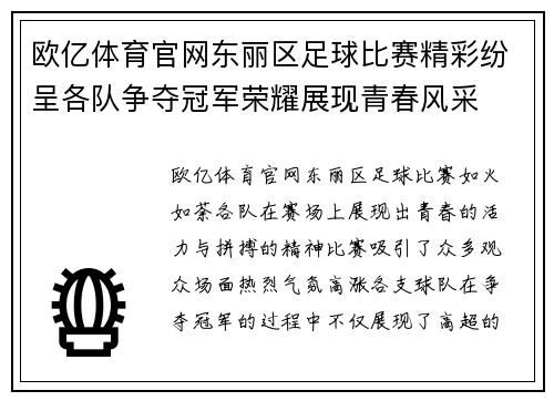 欧亿体育官网东丽区足球比赛精彩纷呈各队争夺冠军荣耀展现青春风采